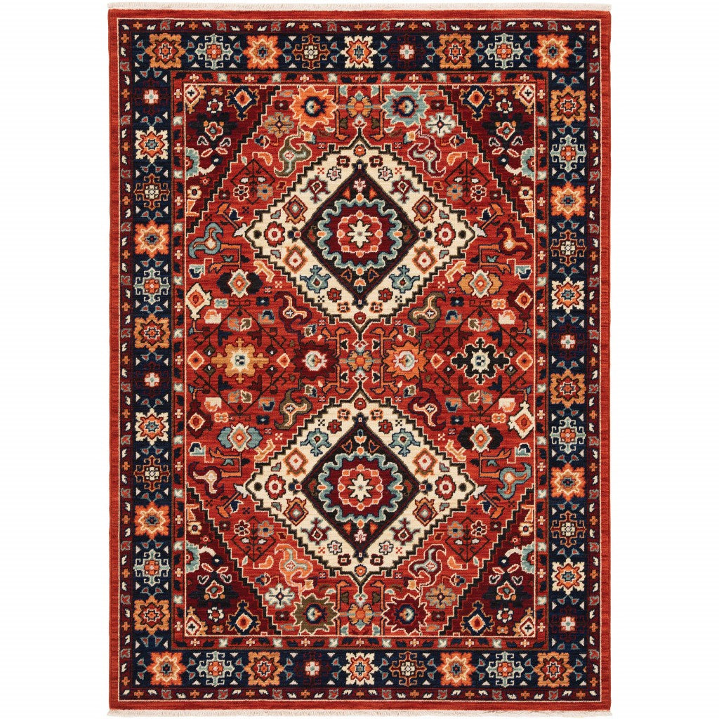 7' X 10' Red Blue Machine Woven Oriental Indoor Area Rug