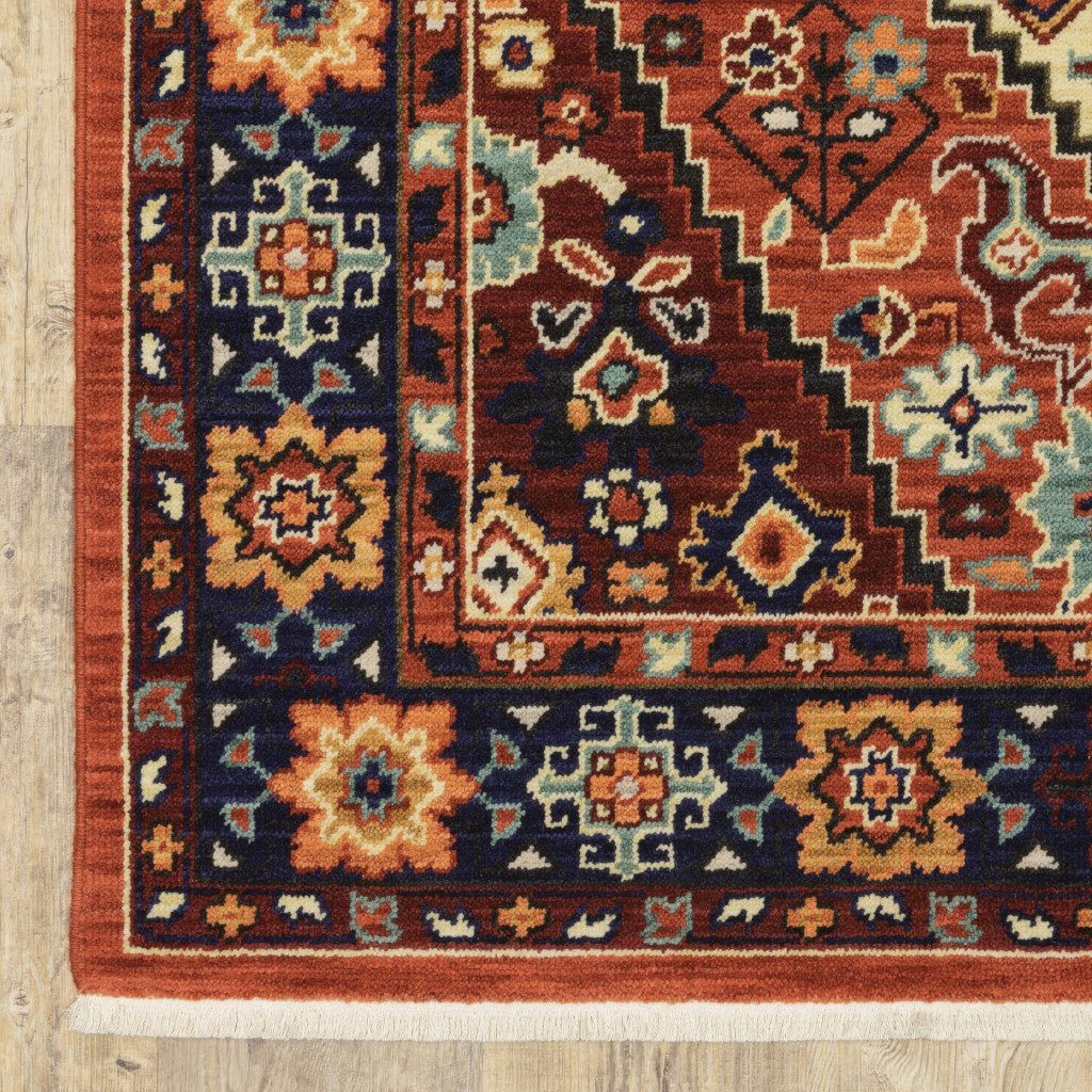 7' X 10' Red Blue Machine Woven Oriental Indoor Area Rug