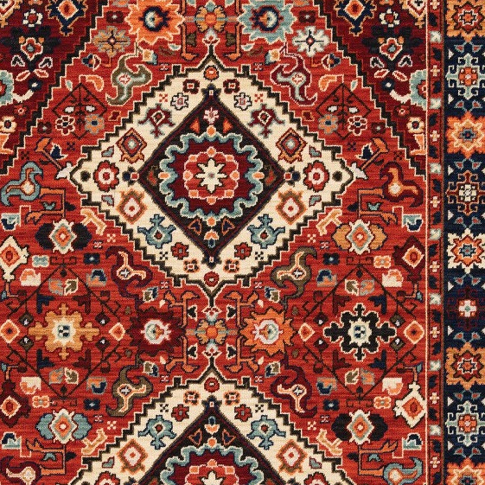 12' Red Blue Machine Woven Oriental Indoor Runner Rug