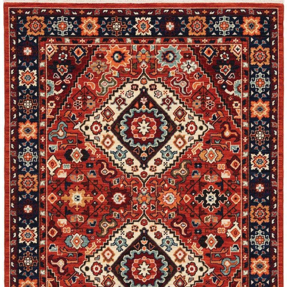 7' X 10' Red Blue Machine Woven Oriental Indoor Area Rug