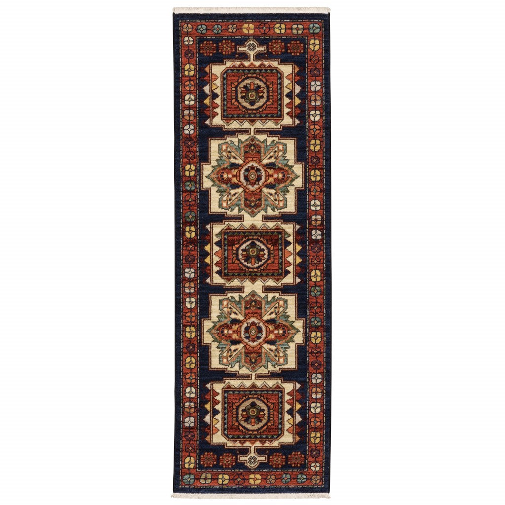 7' X 10' Red Blue Machine Woven Oriental Indoor Area Rug