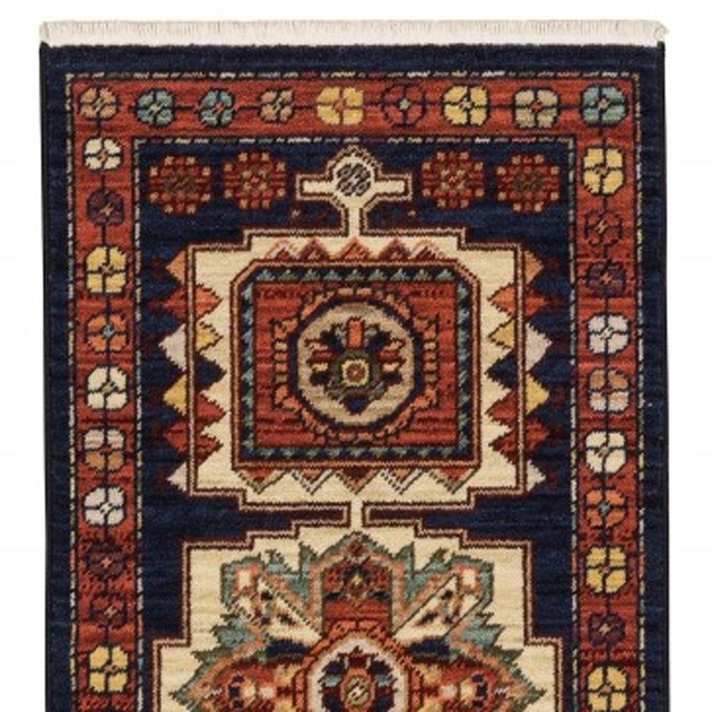 2' X 3' Red Blue Machine Woven Oriental Indoor Area Rug