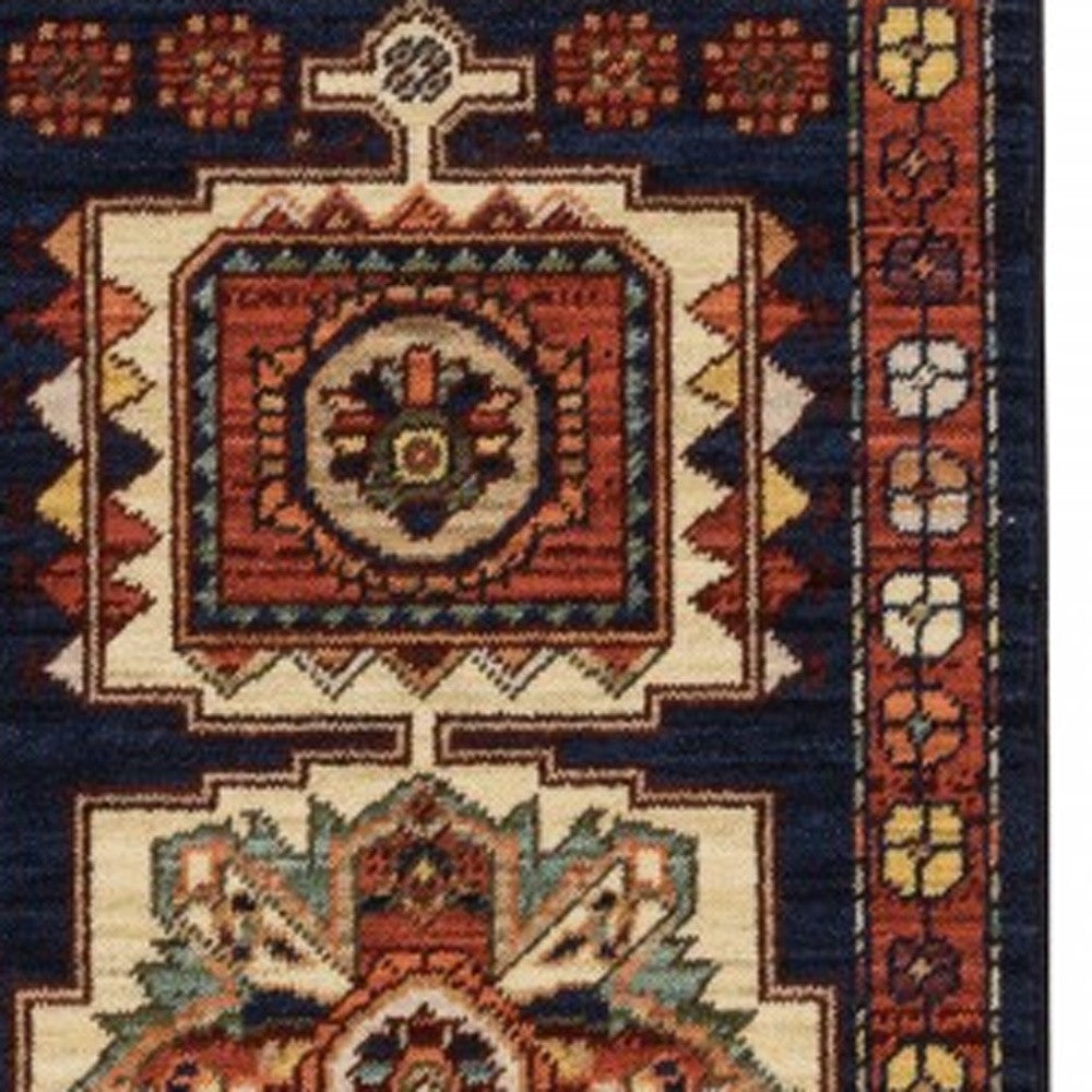 12' Red Blue Machine Woven Oriental Indoor Runner Rug