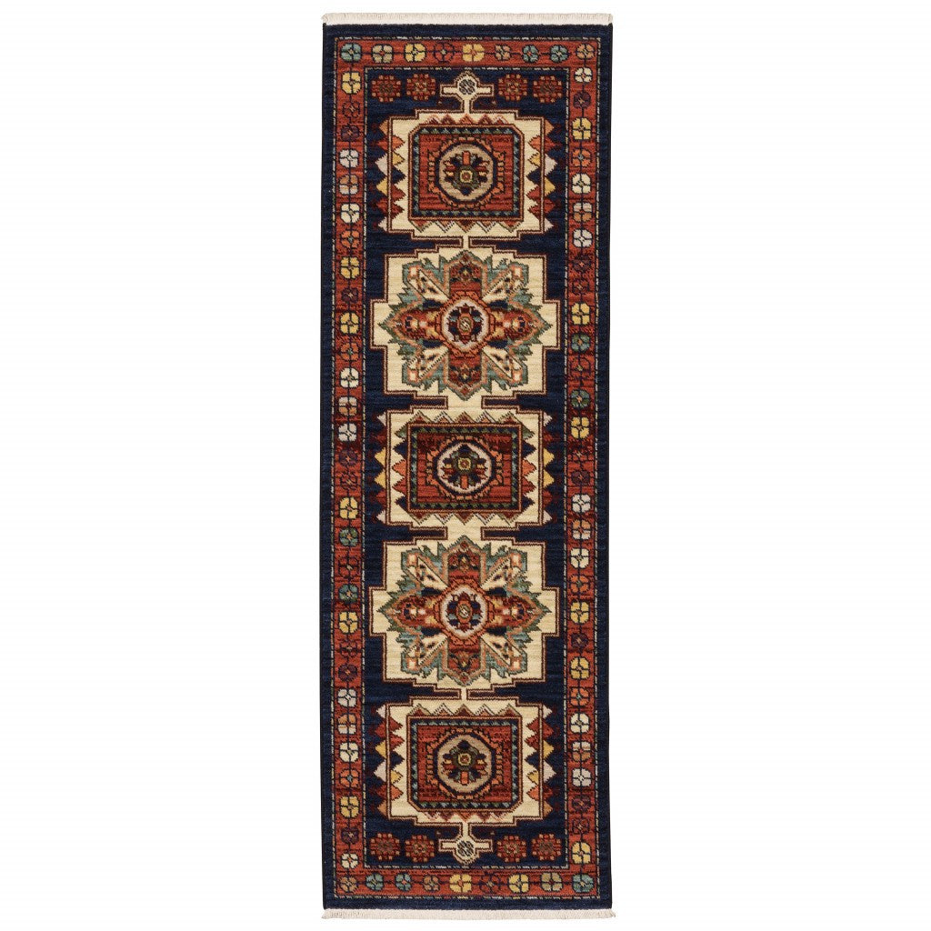 7' X 10' Red Blue Machine Woven Oriental Indoor Area Rug