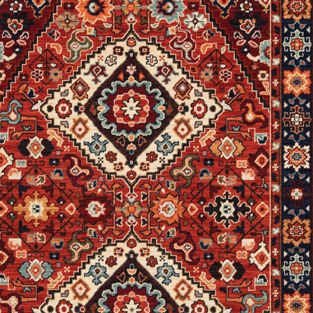 12' Red Blue Machine Woven Oriental Indoor Runner Rug