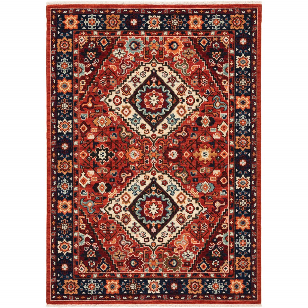 12' Red Blue Machine Woven Oriental Indoor Runner Rug