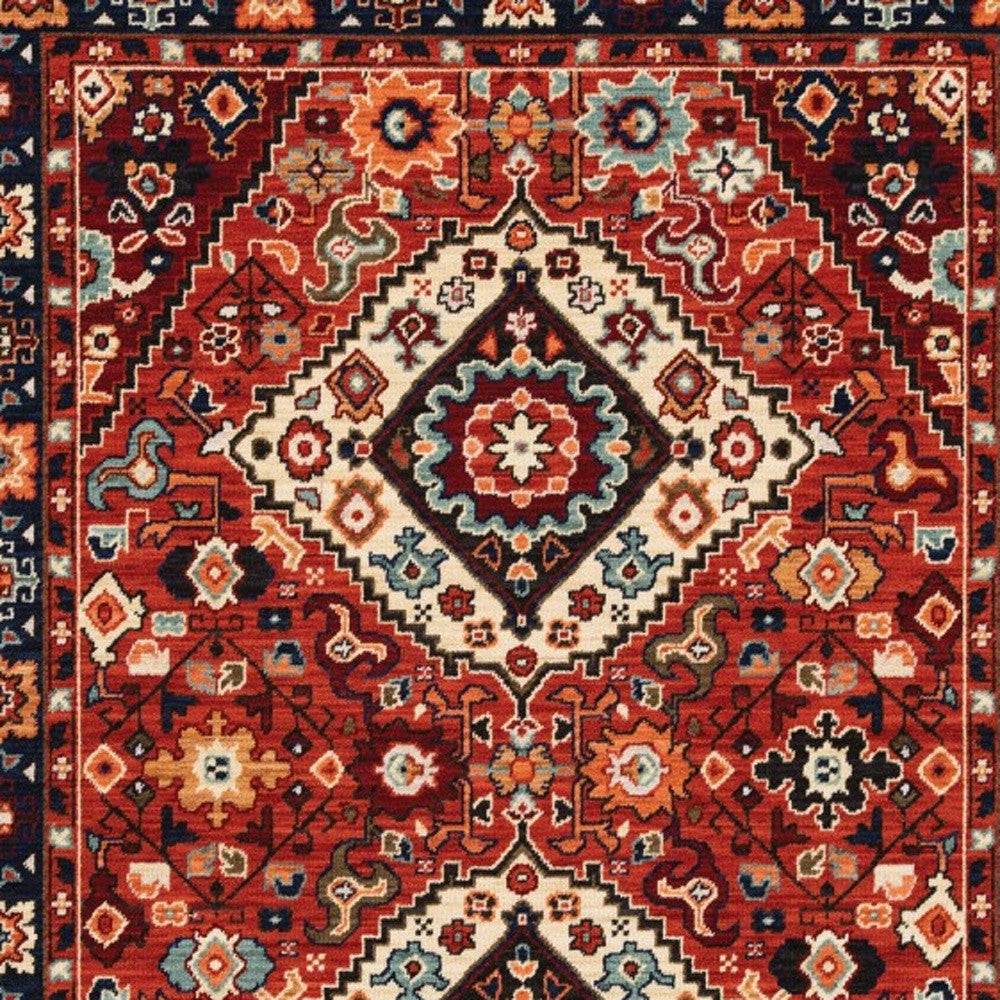 12' Red Blue Machine Woven Oriental Indoor Runner Rug