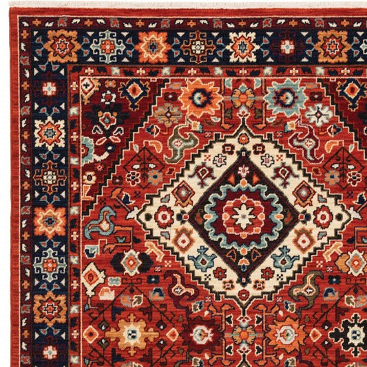 5' X 8' Red Blue Machine Woven Oriental Indoor Area Rug