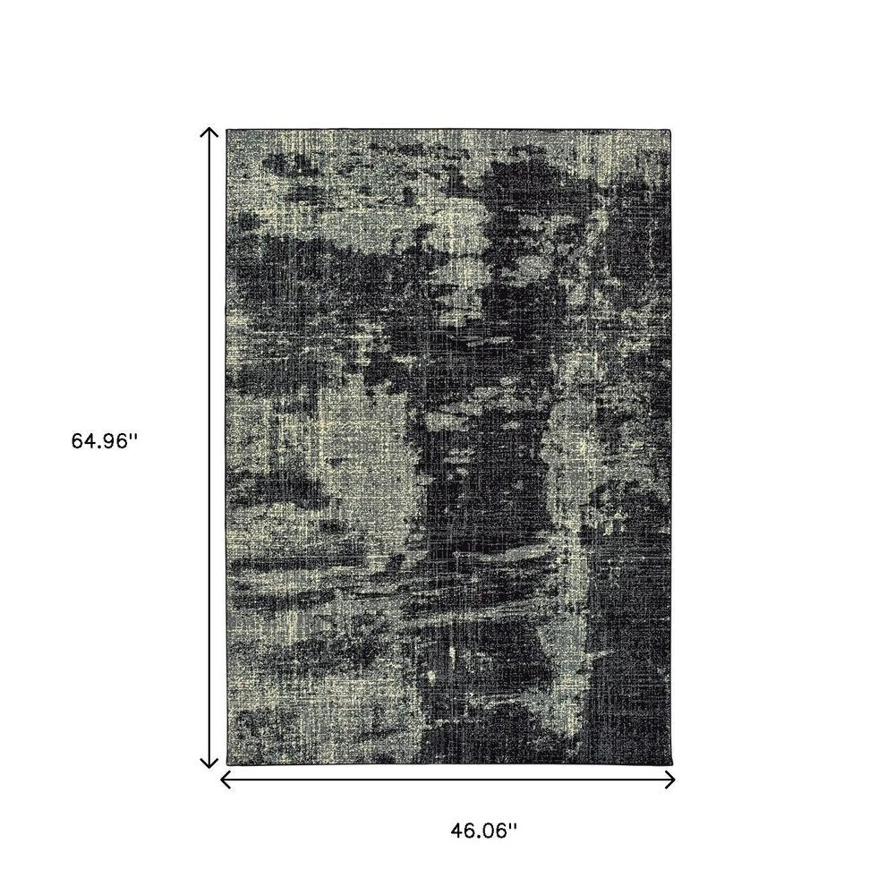 10' X 13' Black And Ivory Abstract Distressed Area Rug