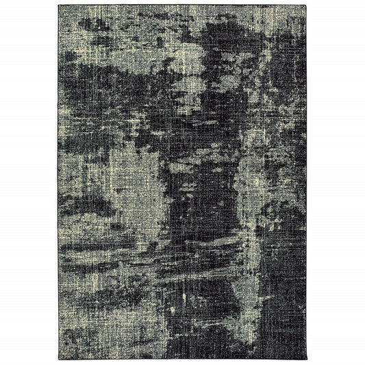 10' X 13' Black And Ivory Abstract Distressed Area Rug