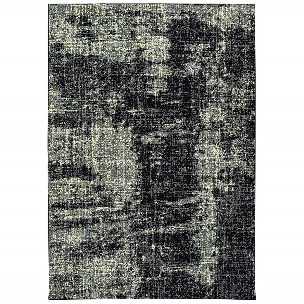 10' X 13' Black And Ivory Abstract Distressed Area Rug