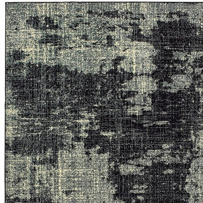 10' X 13' Black And Ivory Abstract Distressed Area Rug