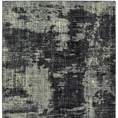 10' X 13' Black And Ivory Abstract Distressed Area Rug