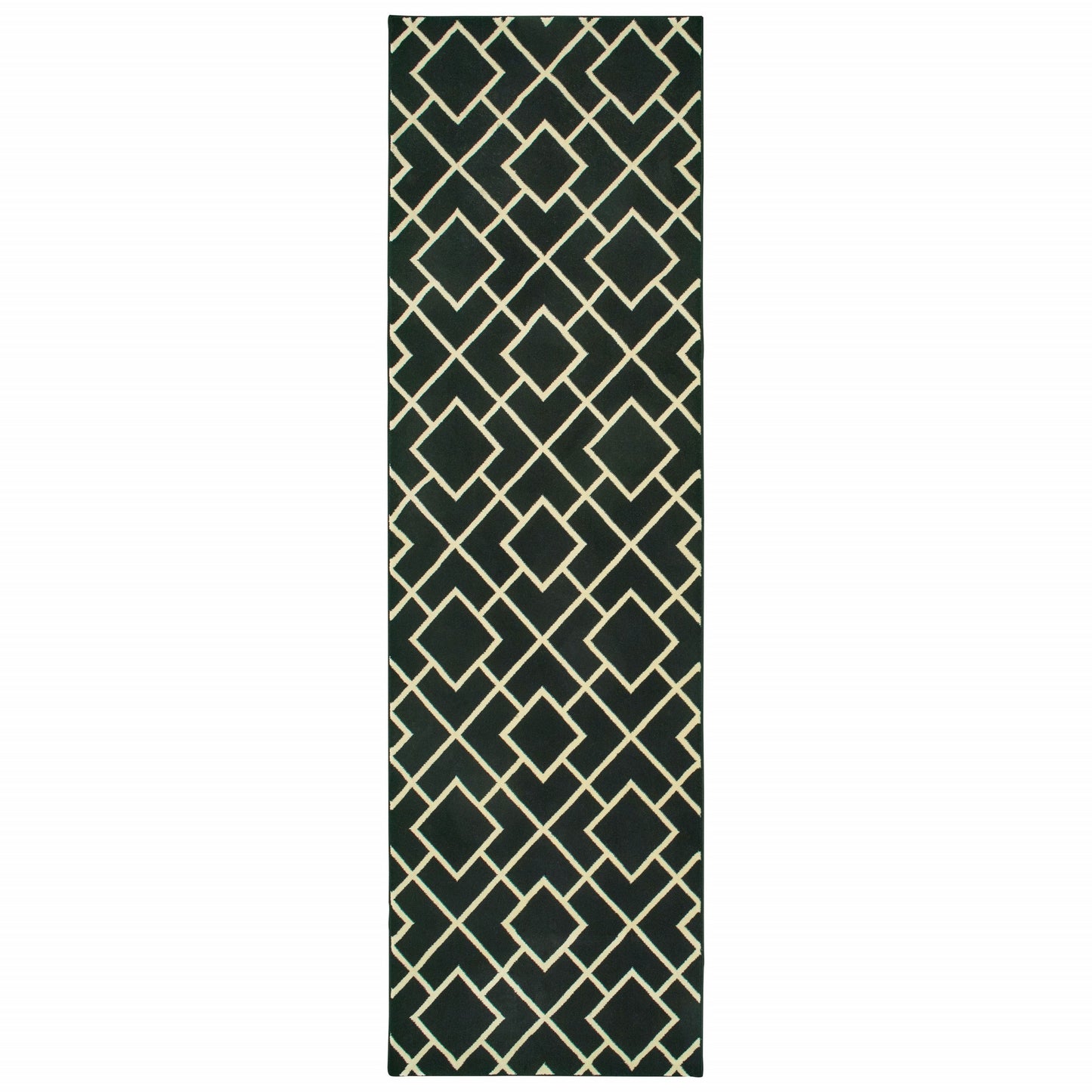 7' X 10' Black Ivory Machine Woven Geometric Diamonds Indoor Area Rug