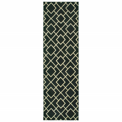 10' X 13' Black And Ivory Diamond Area Rug
