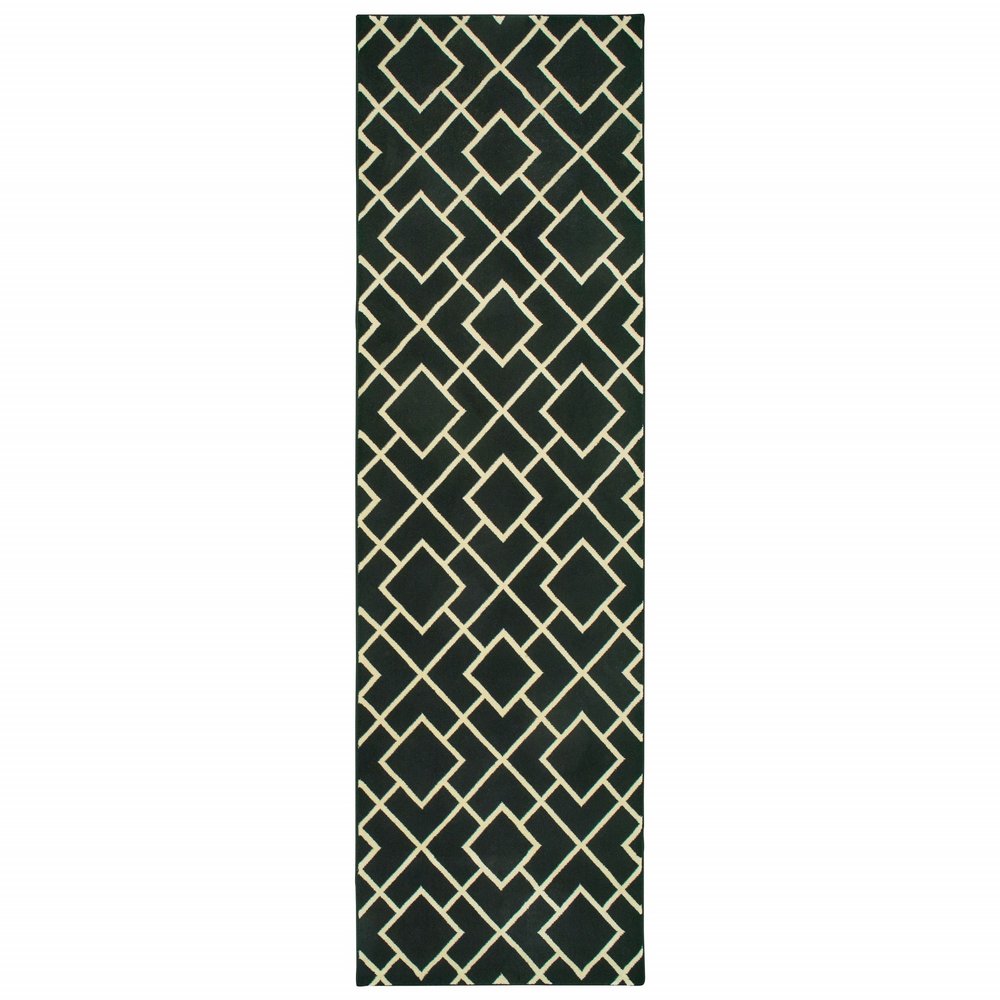 10' X 13' Black And Ivory Diamond Area Rug