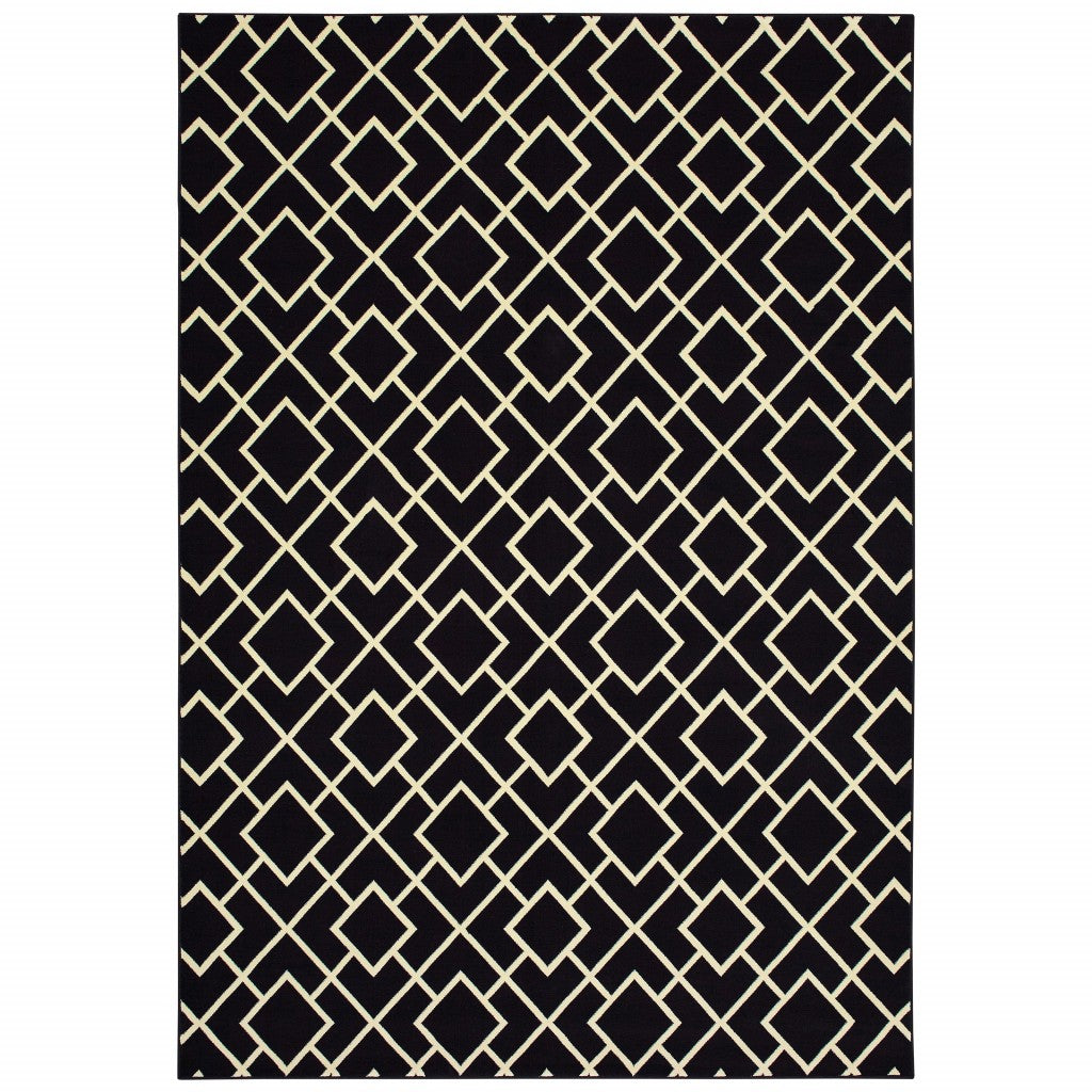 10' X 13' Black And Ivory Diamond Area Rug