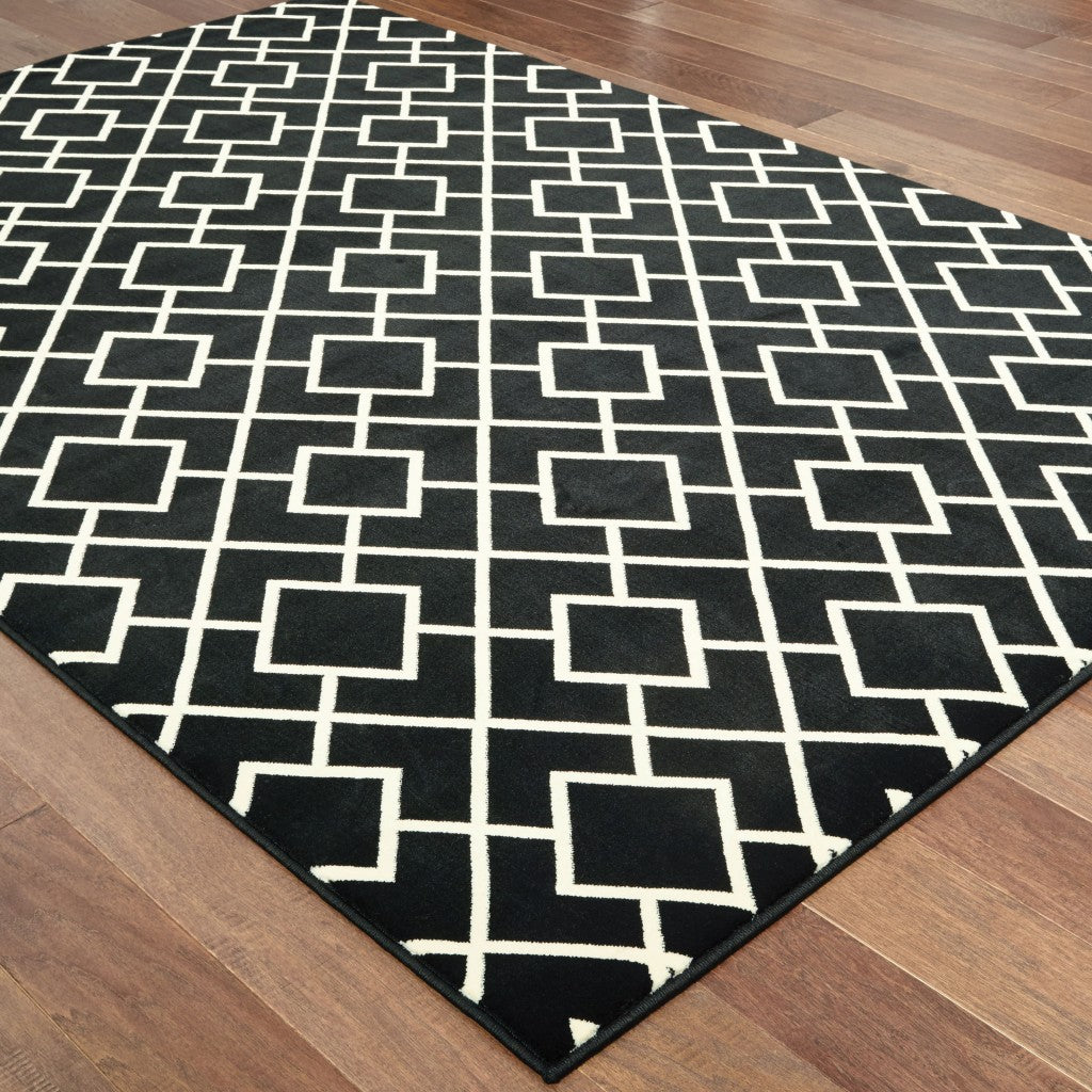 5' X 8' Black Ivory Machine Woven Geometric Diamonds Indoor Area Rug