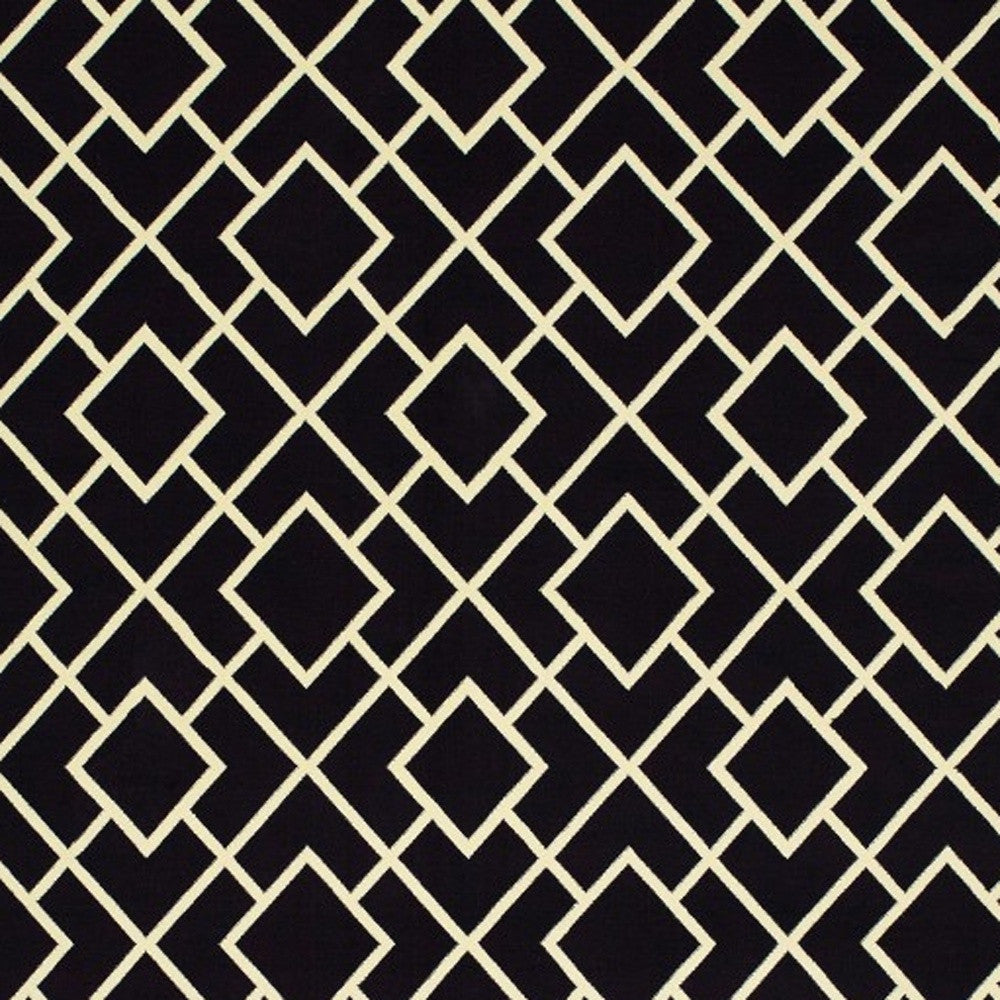 7' X 10' Black Ivory Machine Woven Geometric Diamonds Indoor Area Rug