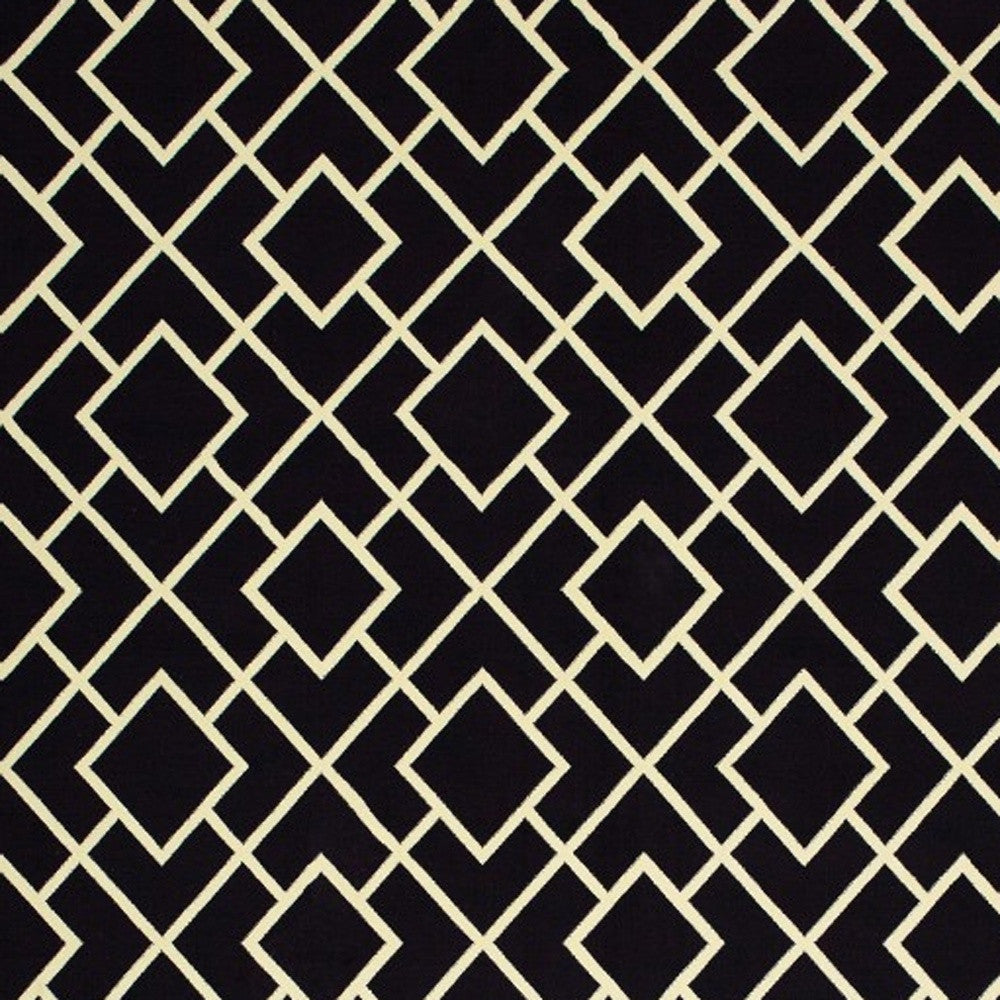 7' X 10' Black Ivory Machine Woven Geometric Diamonds Indoor Area Rug