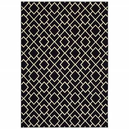 10' X 13' Black And Ivory Diamond Area Rug