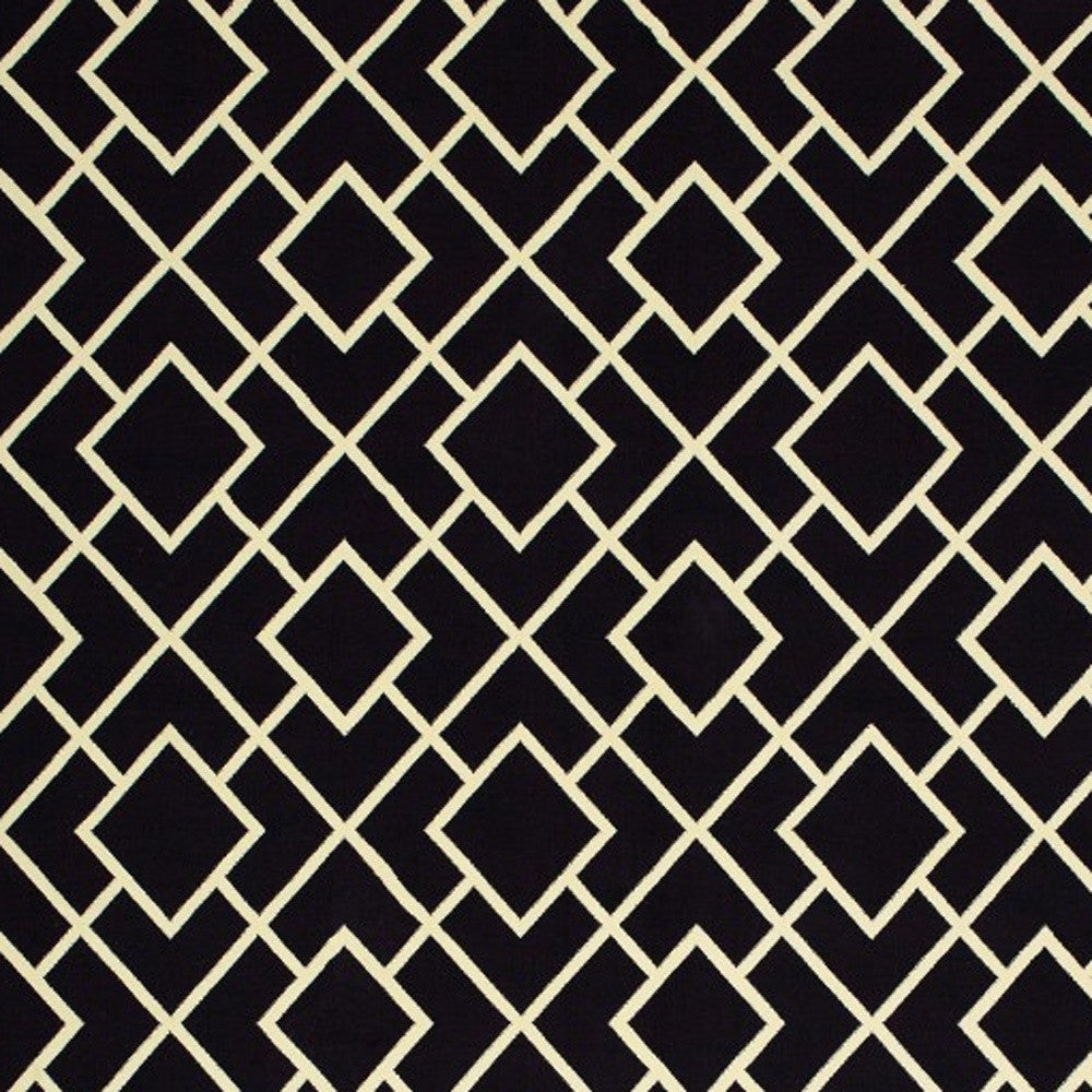 7' X 10' Black Ivory Machine Woven Geometric Diamonds Indoor Area Rug