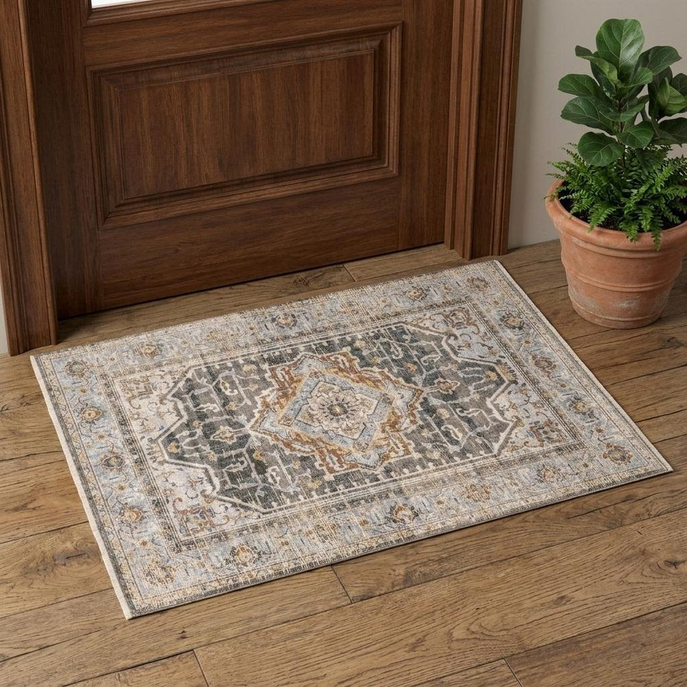2' X 3' Blue And Gray Area Rug
