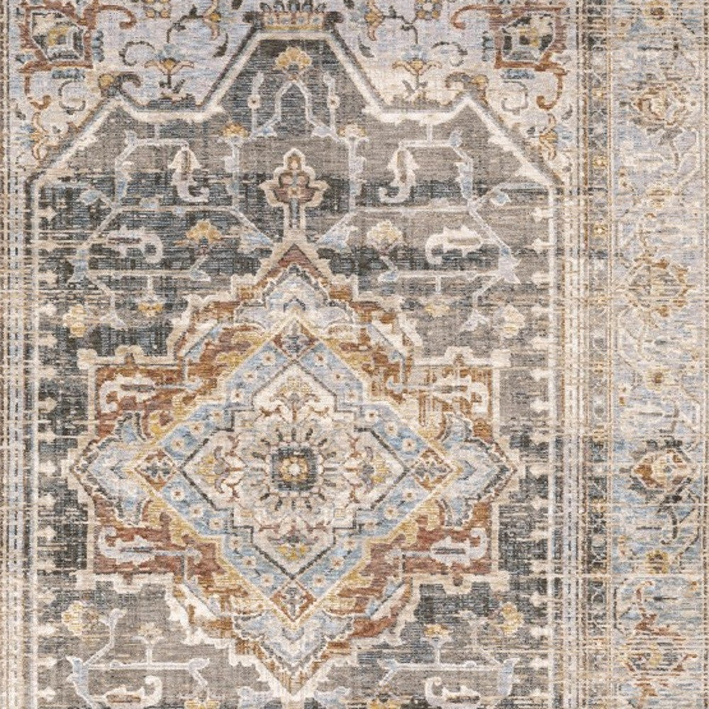 2' X 3' Grey Blue Machine Woven Medallion Indoor Area Rug