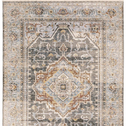 8' X 11' Gray And Blue Medallion Distressed Area Rug