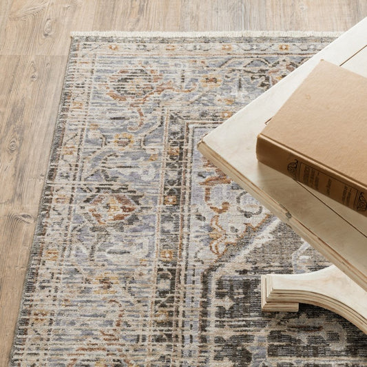 7' X 10' Gray And Blue Medallion Distressed Area Rug