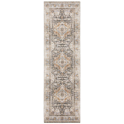 8' X 11' Gray And Blue Medallion Distressed Area Rug