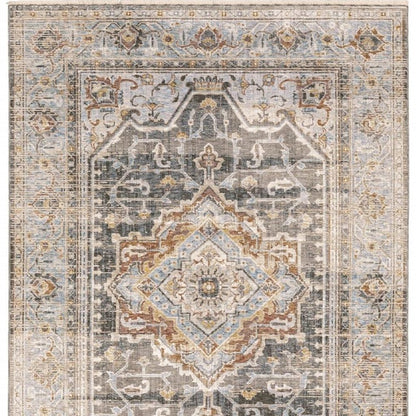 8' X 11' Gray And Blue Medallion Distressed Area Rug