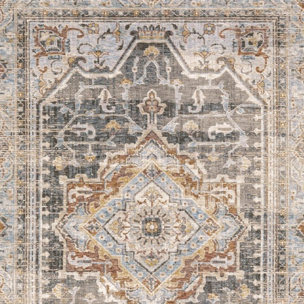 2' X 3' Grey Blue Machine Woven Medallion Indoor Area Rug