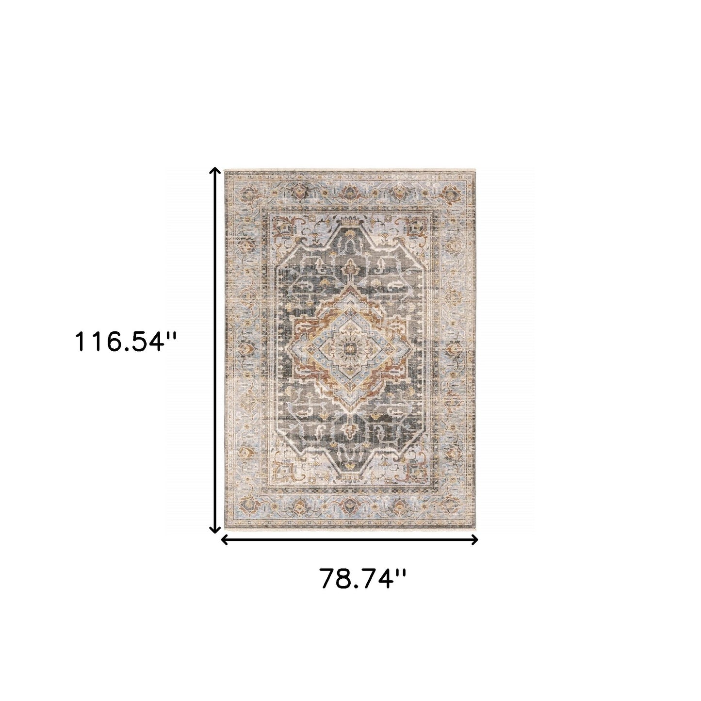 2' X 3' Grey Blue Machine Woven Medallion Indoor Area Rug