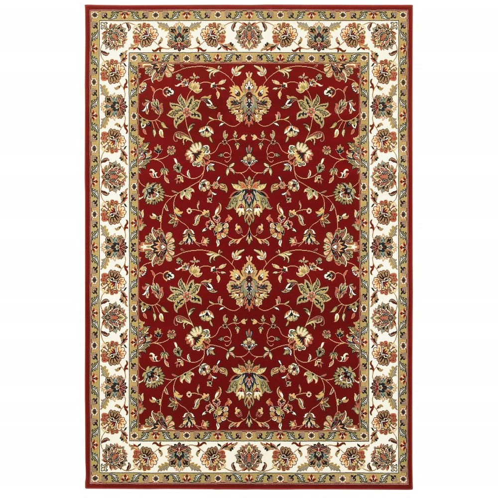 2' X 3' Red And Ivory Area Rug