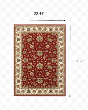 2' X 3' Red And Ivory Area Rug