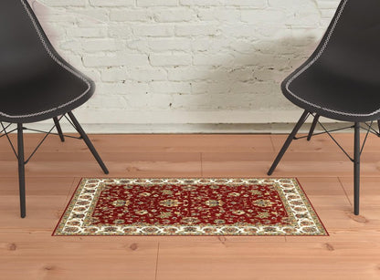 2' X 3' Red And Ivory Area Rug