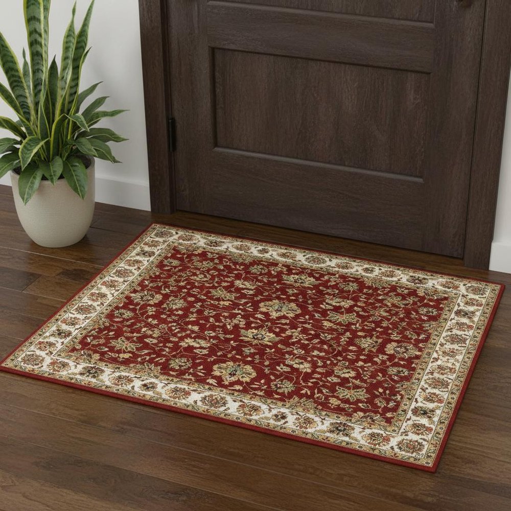 2' X 3' Red And Ivory Area Rug