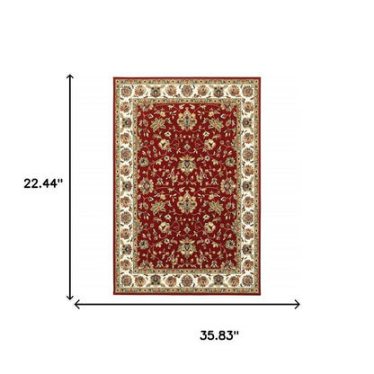 2' X 3' Red And Ivory Area Rug