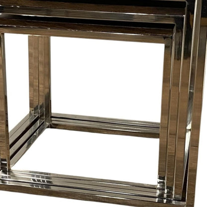 Shiny chrome square metal frame with hollow interior, modern table leg/base.