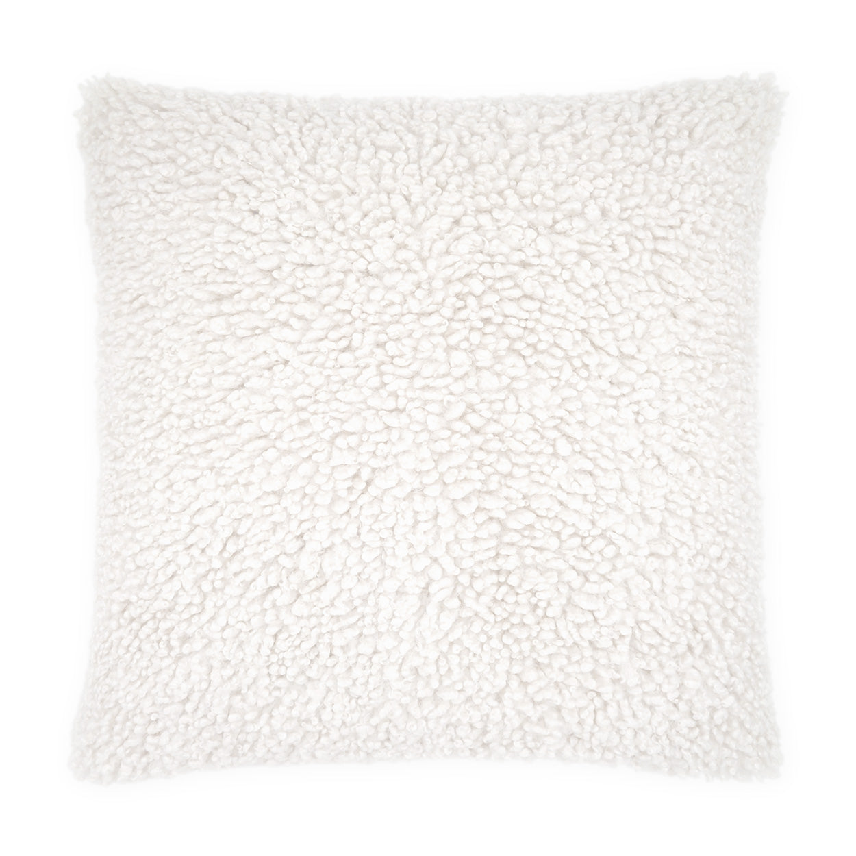 Cream sherpa faux-shearling square pillow, 24" x 24", with a chunky textured surface.