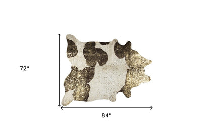 6' X 7' Gold And White Cowhide Area Rug