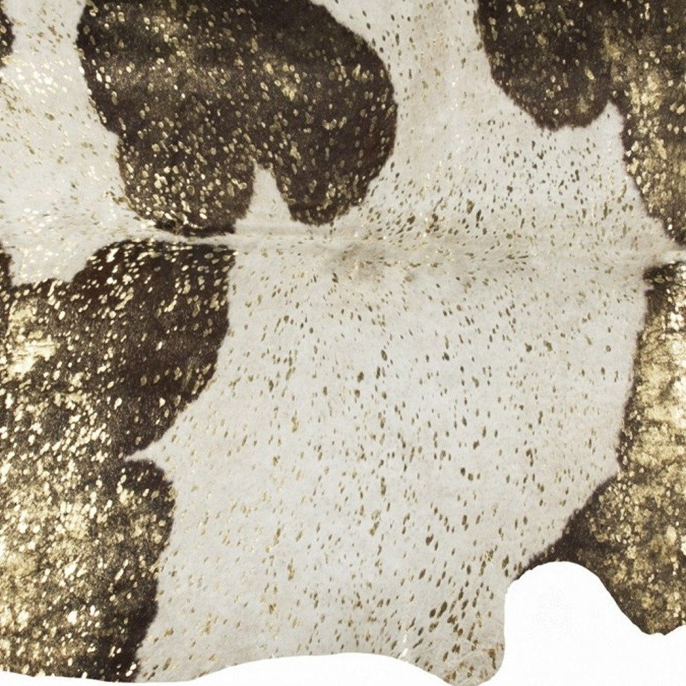 6' X 7' Gold And White Cowhide Area Rug