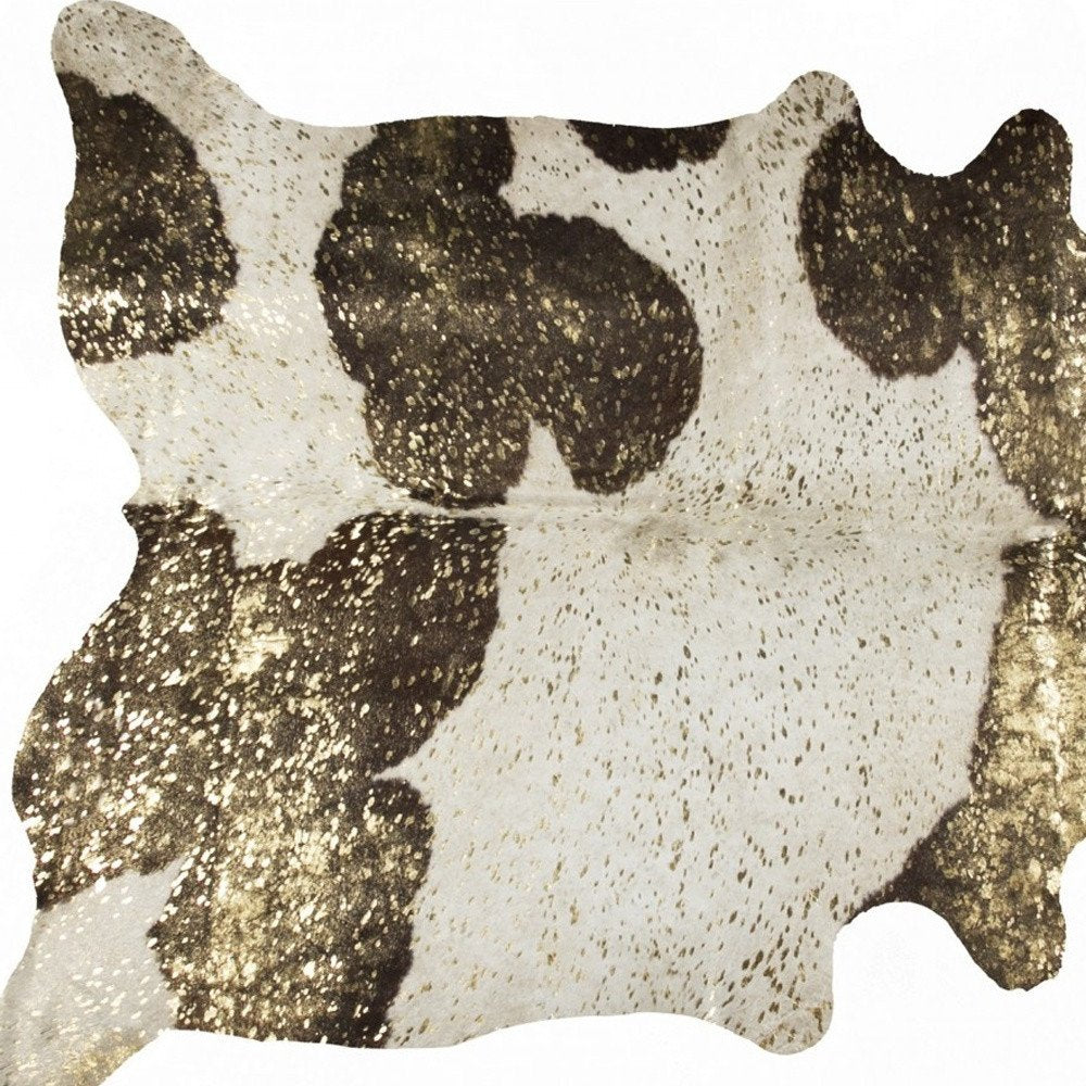 6' X 7' Gold And White Cowhide Area Rug