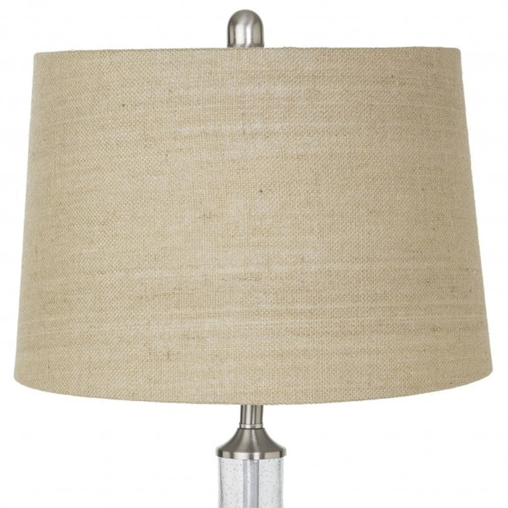 Set of Two 28" Silver Metal Table Lamps With Beige Empire Shade