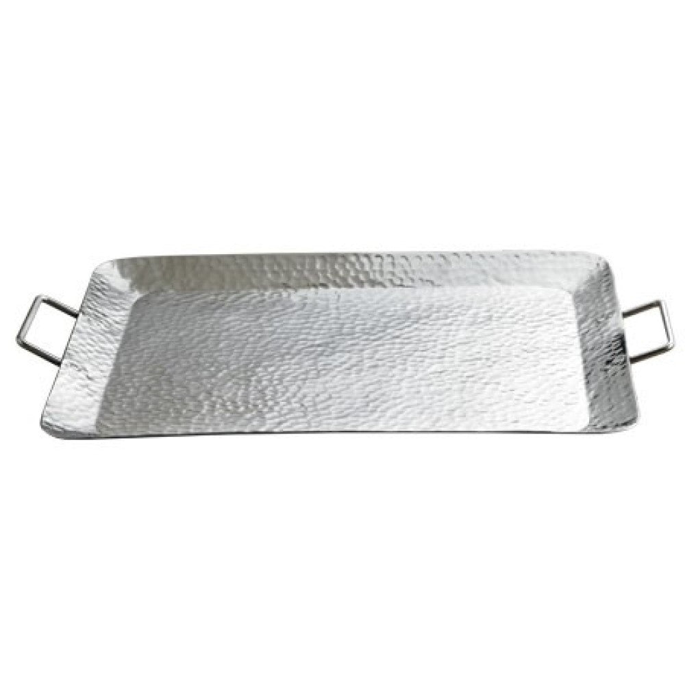 18" Silver Hammered Metal Serving Tray With Handles