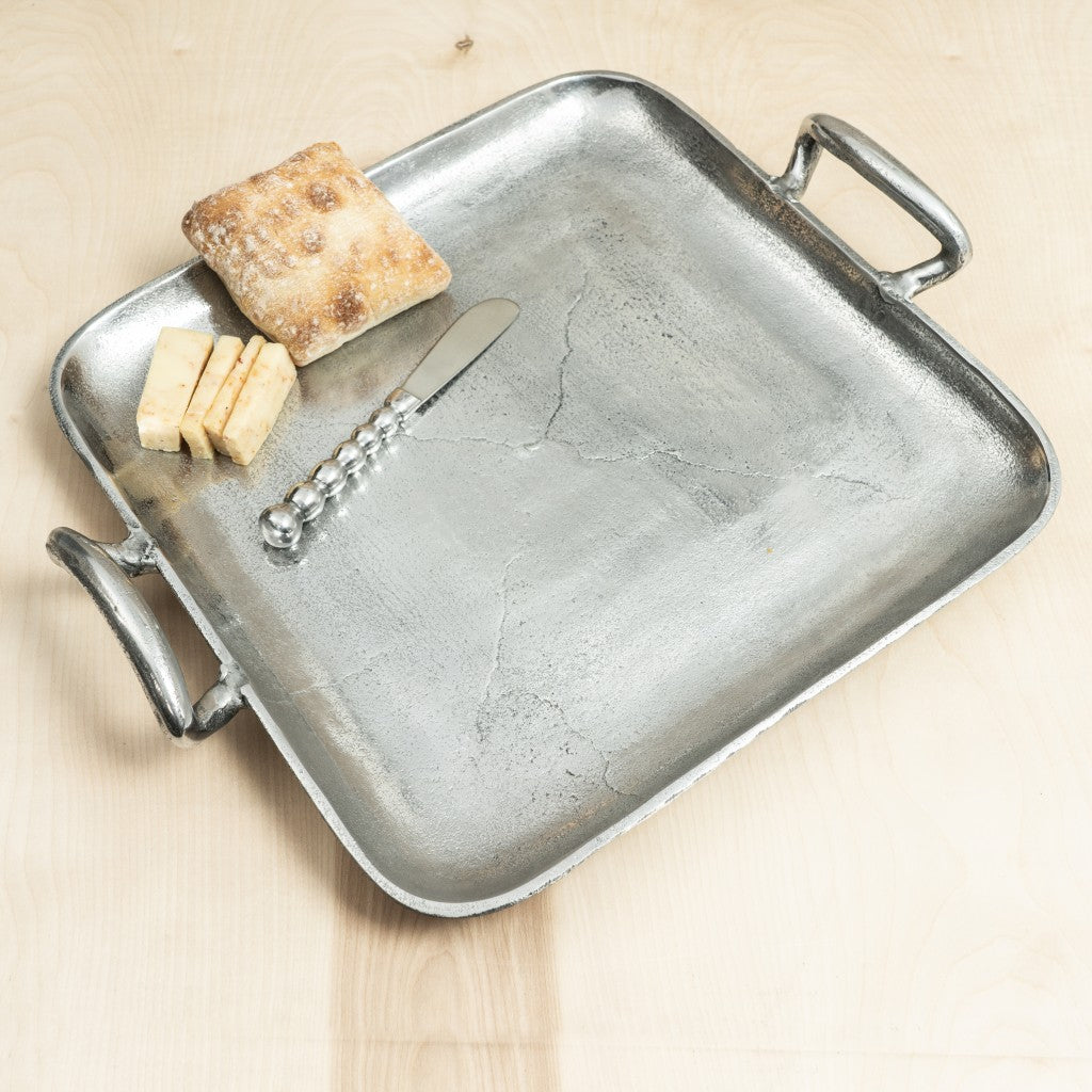 Silver Square Shaped Metal Tray