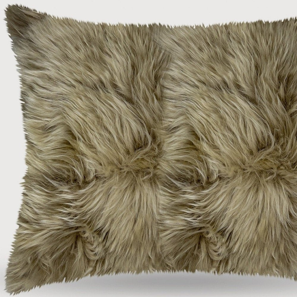 18" Taupe Sheepskin Throw Pillow