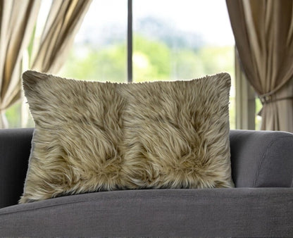 Taupe Natural Sheepskin Lumbar Pillow