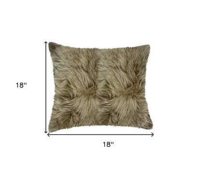 Set of Two 18" Taupe Sheepskin Throw Pillows